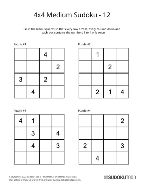 4x4 Sudoku - Medium - 12