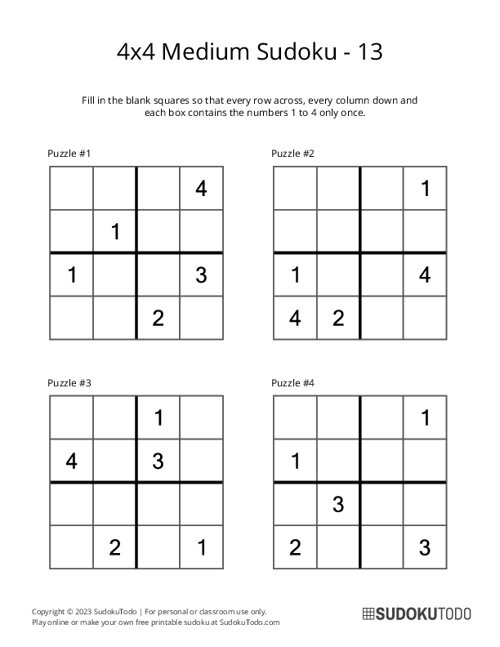4x4 Sudoku - Medium - 13