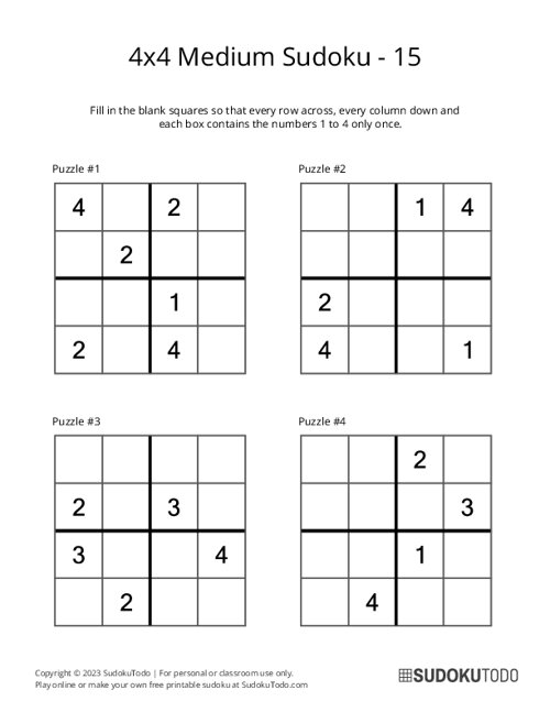 4x4 Sudoku - Medium - 15