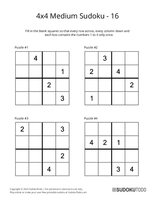 4x4 Sudoku - Medium - 16