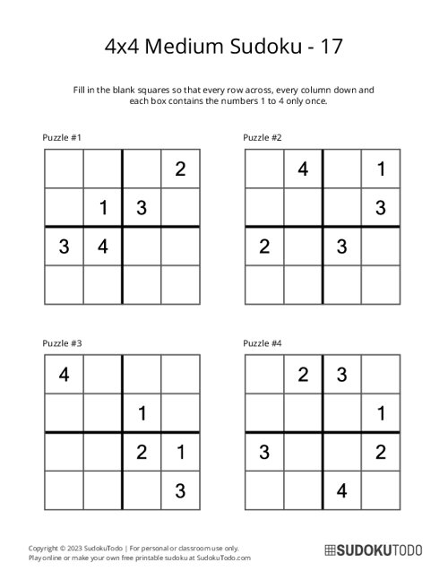 4x4 Sudoku - Medium - 17