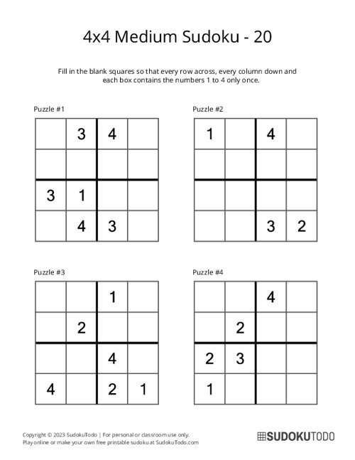4x4 Sudoku - Medium - 20