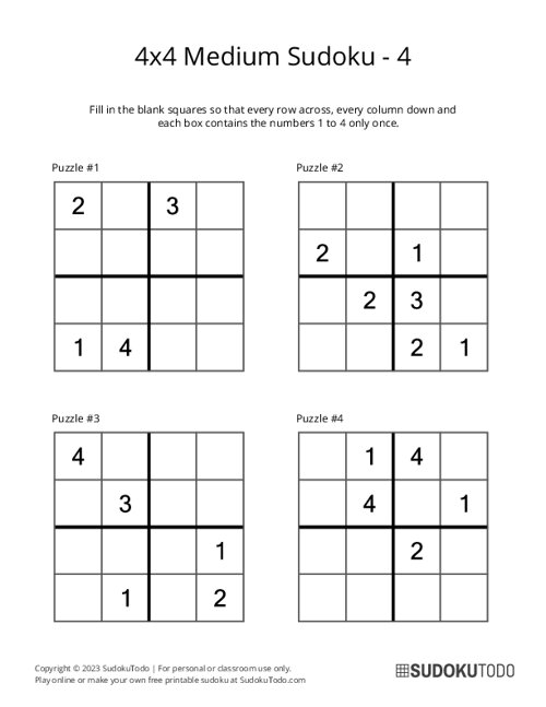 4x4 Sudoku - Medium - 4