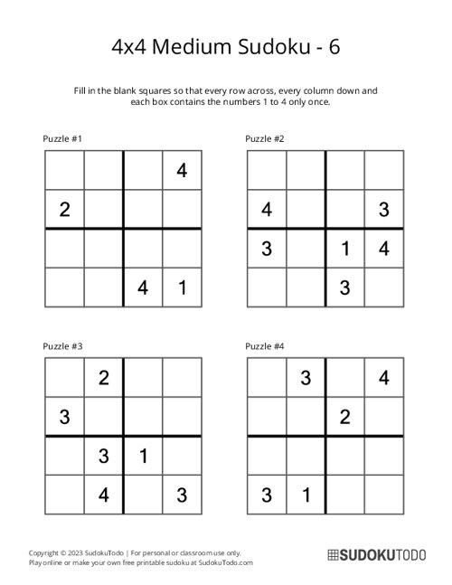 4x4 Sudoku - Medium - 6
