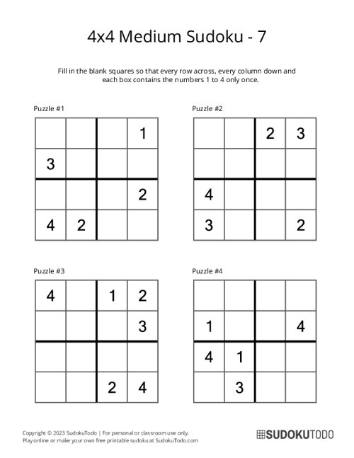 4x4 Sudoku - Medium - 7
