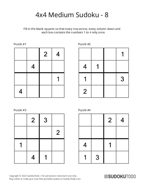 4x4 Sudoku - Medium - 8