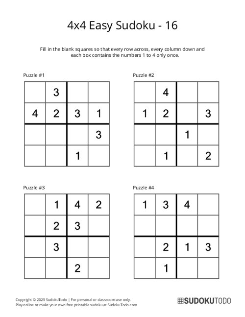 4x4 Sudoku - Easy - 16