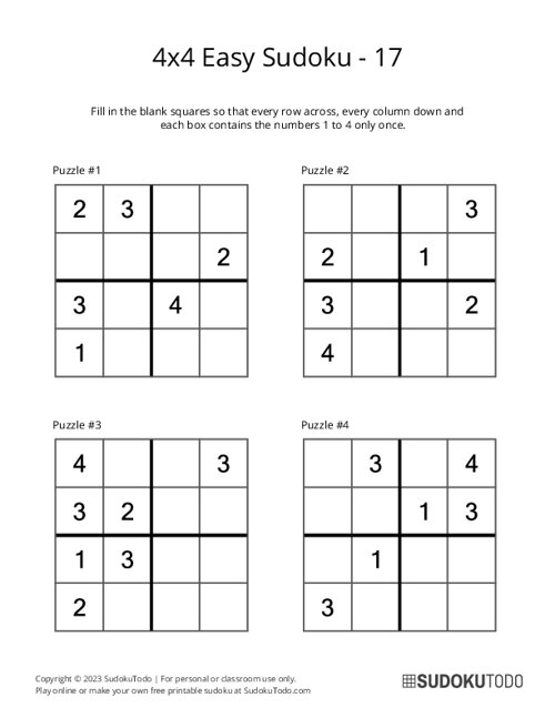 4x4 Sudoku - Easy - 17