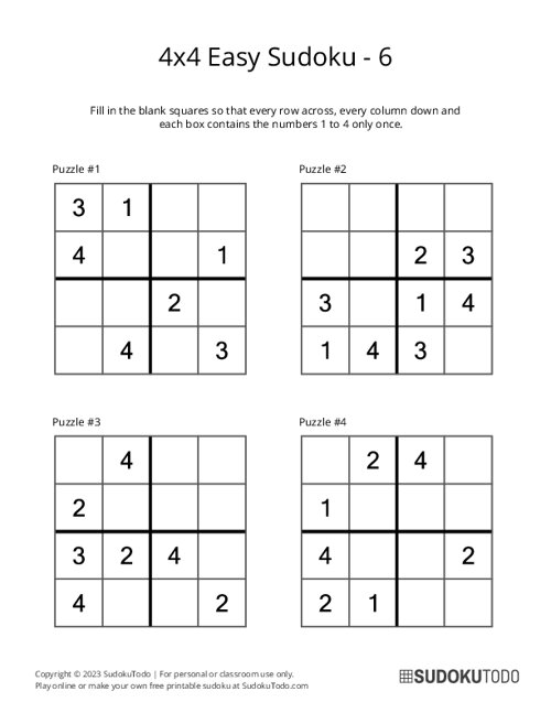 4x4 Sudoku - Easy - 6