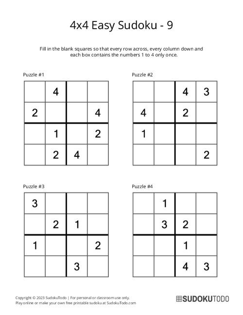 4x4 Sudoku - Easy - 9