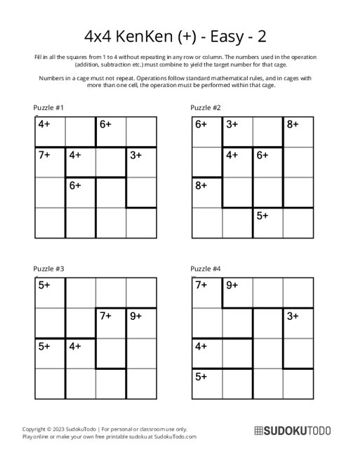 4x4 KenKen (+) - Easy - 2