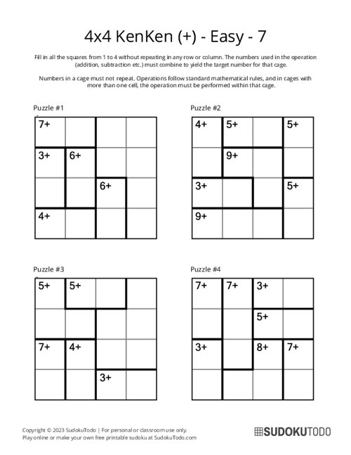 4x4 KenKen (+) - Easy - 7