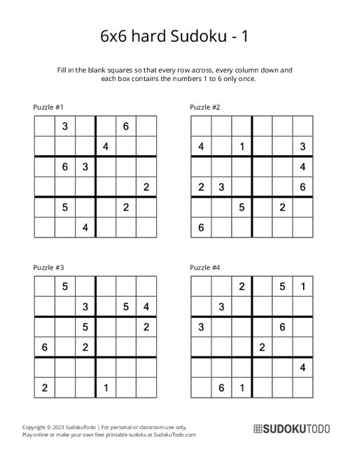 6x6 Sudoku - Hard - 1