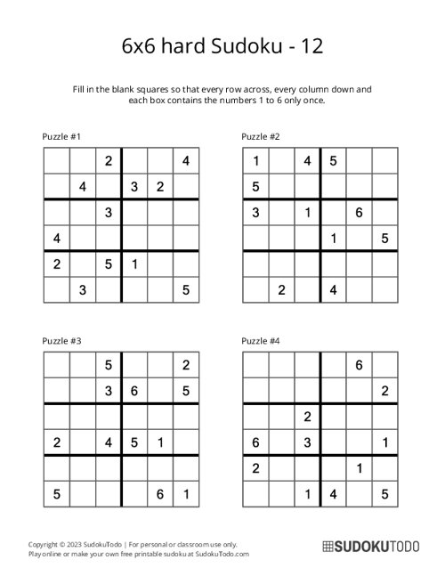 6x6 Sudoku - Hard - 12