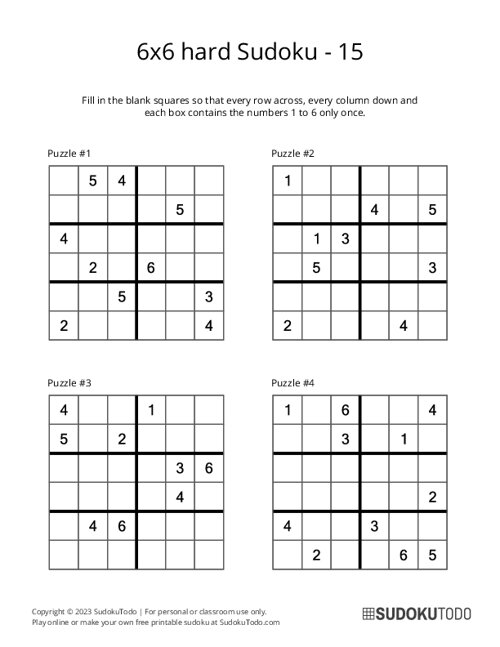 6x6 Sudoku - Hard - 15