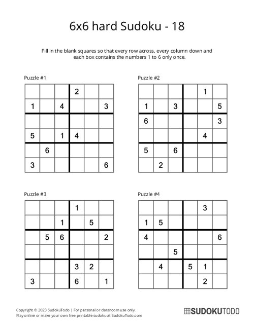 6x6 Sudoku - Hard - 18