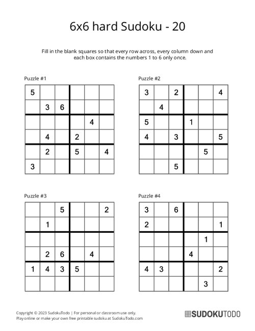 6x6 Sudoku - Hard - 20