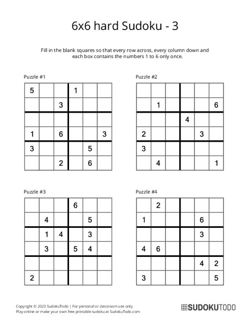 6x6 Sudoku - Hard - 3