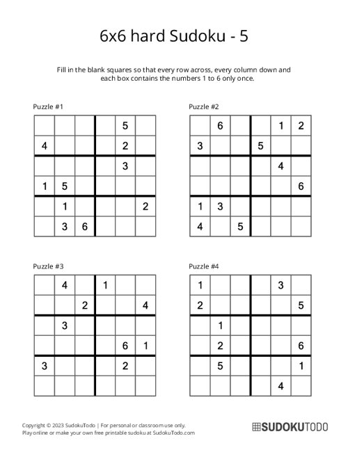6x6 Sudoku - Hard - 5
