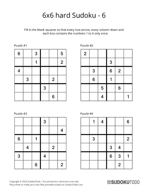 6x6 Sudoku - Hard - 6
