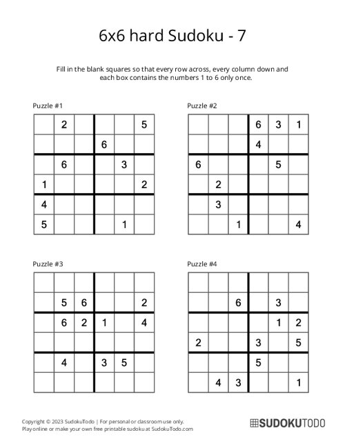 6x6 Sudoku - Hard - 7