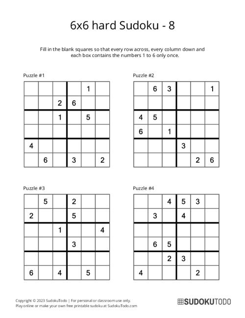6x6 Sudoku - Hard - 8