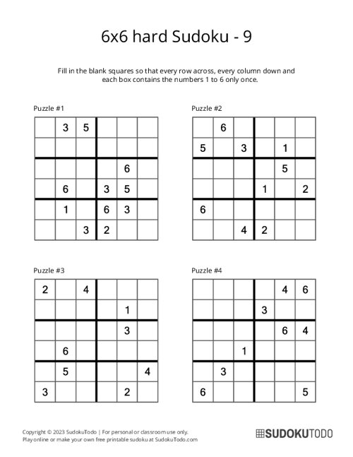 6x6 Sudoku - Hard - 9