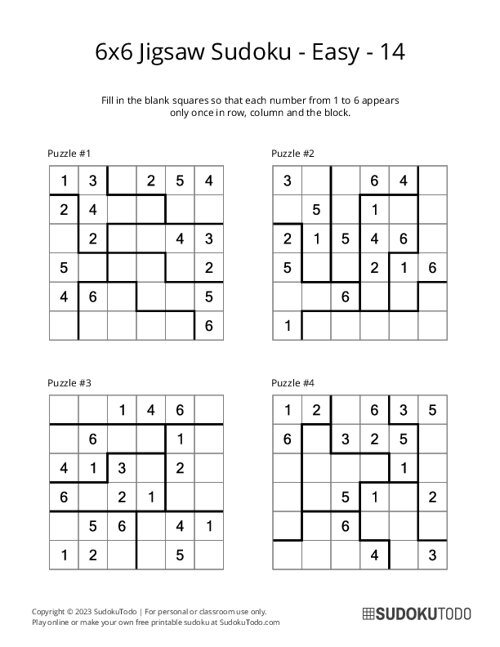 6x6 Jigsaw Sudoku - Easy - 14