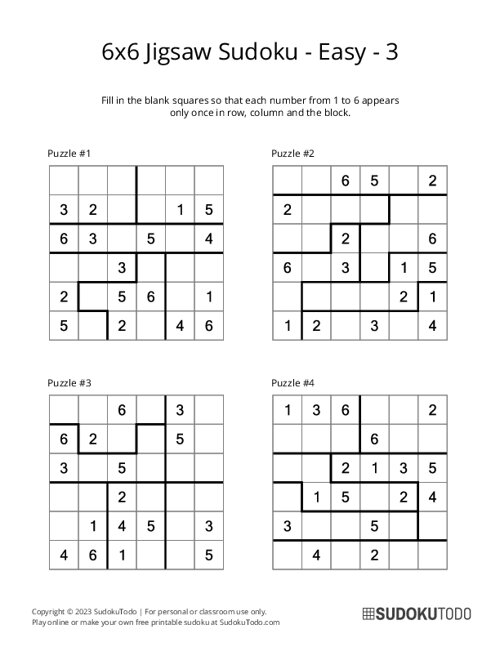 6x6 Jigsaw Sudoku - Easy - 3