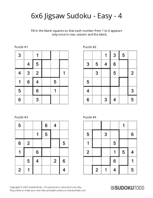 6x6 Jigsaw Sudoku - Easy - 4