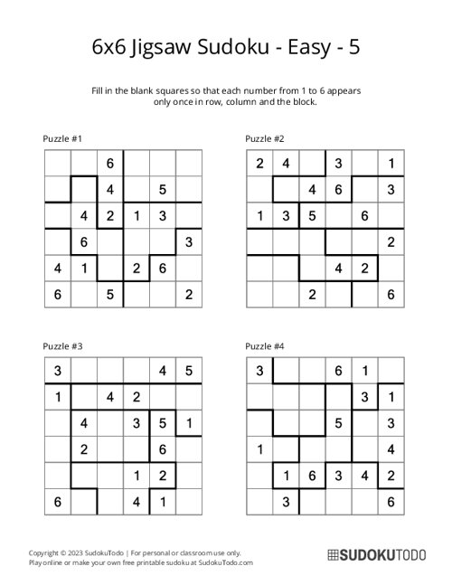 6x6 Jigsaw Sudoku - Easy - 5