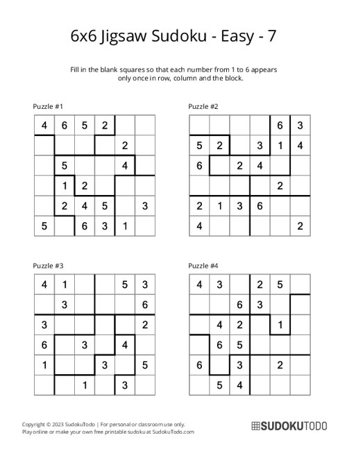 6x6 Jigsaw Sudoku - Easy - 7