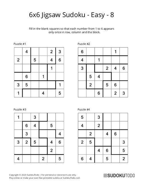 6x6 Jigsaw Sudoku - Easy - 8
