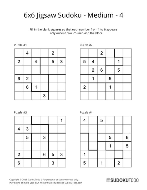 6x6 Jigsaw Sudoku - Medium - 4