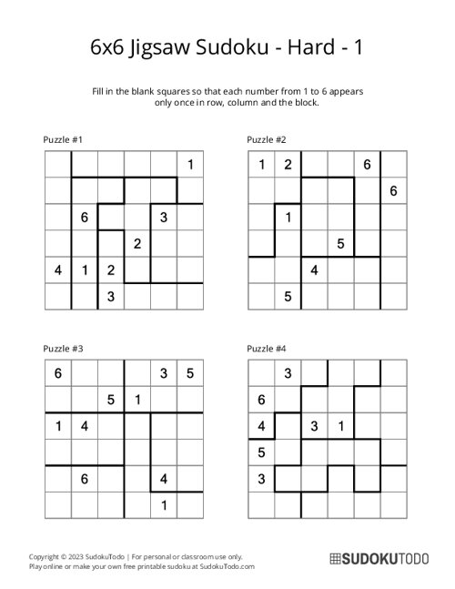 6x6 Jigsaw Sudoku - Hard - 1