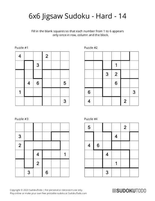 6x6 Jigsaw Sudoku - Hard - 14