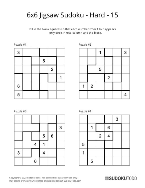 6x6 Jigsaw Sudoku - Hard - 15