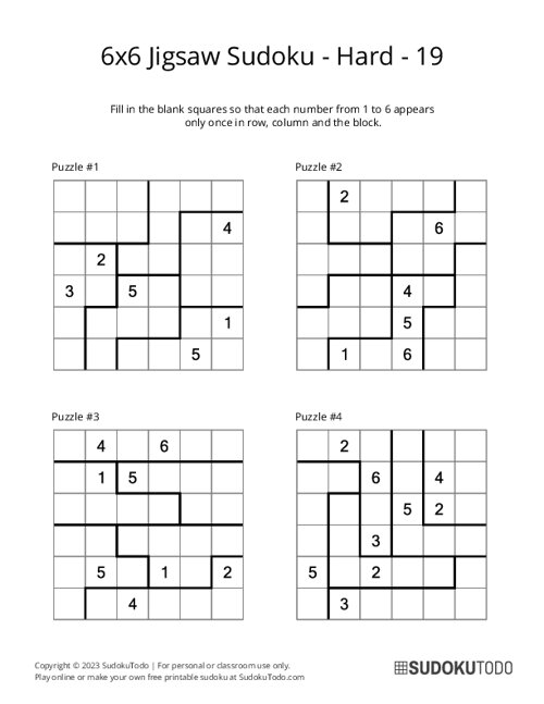 6x6 Jigsaw Sudoku - Hard - 19