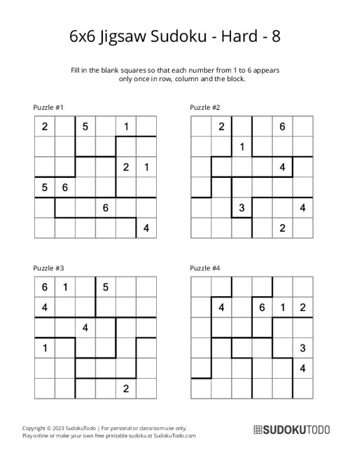 6x6 Jigsaw Sudoku - Hard - 8