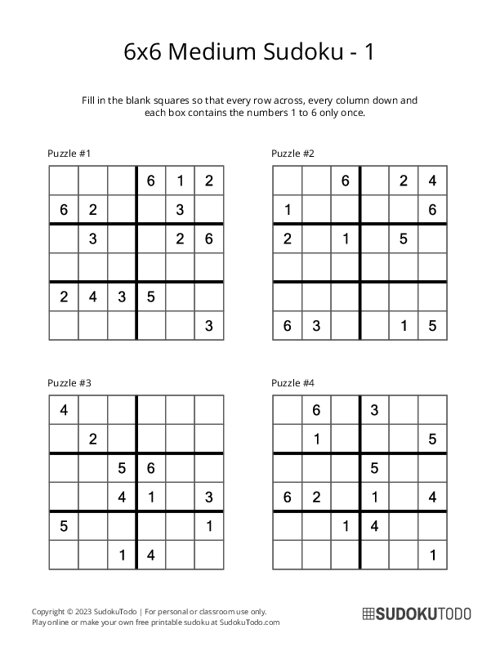 6x6 Sudoku - Medium - 1