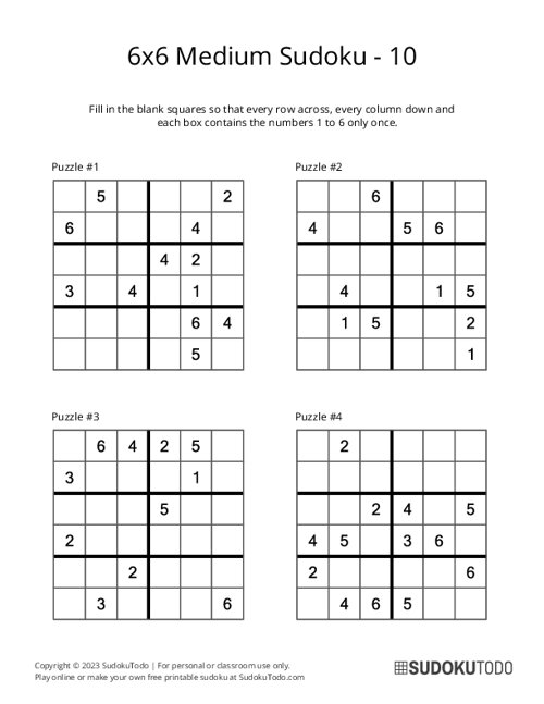 6x6 Sudoku - Medium - 10