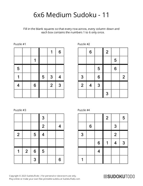 6x6 Sudoku - Medium - 11