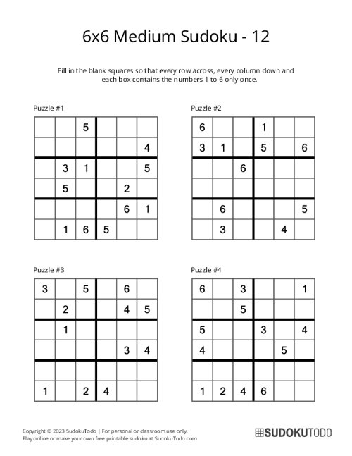 6x6 Sudoku - Medium - 12