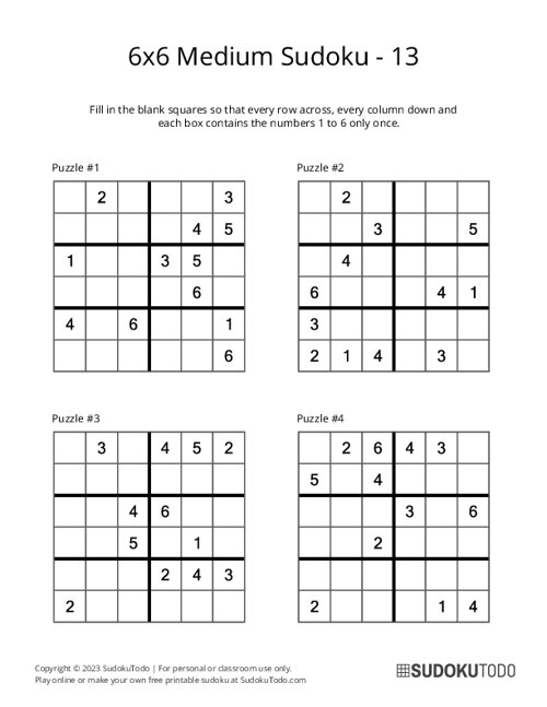 6x6 Sudoku - Medium - 13