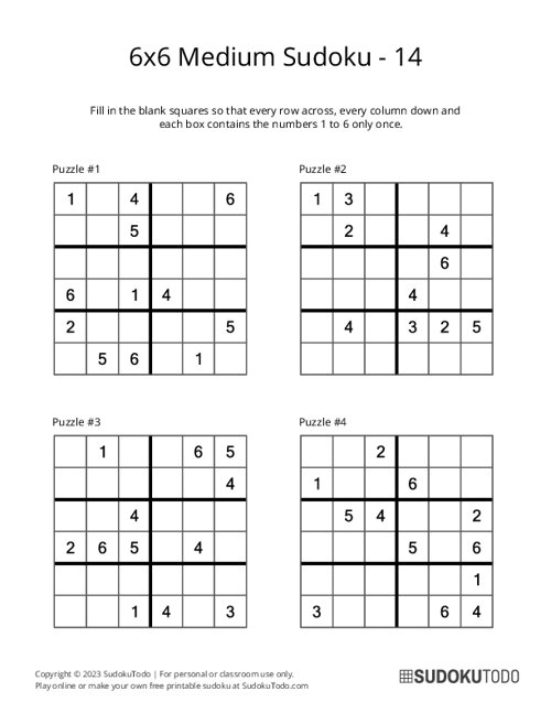 6x6 Sudoku - Medium - 14