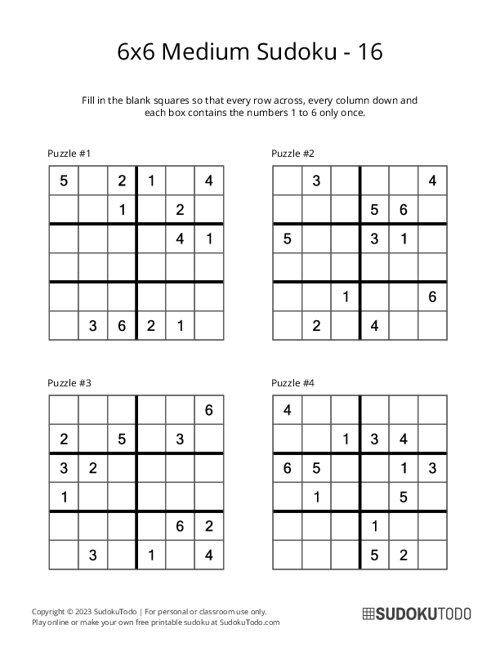 6x6 Sudoku - Medium - 16