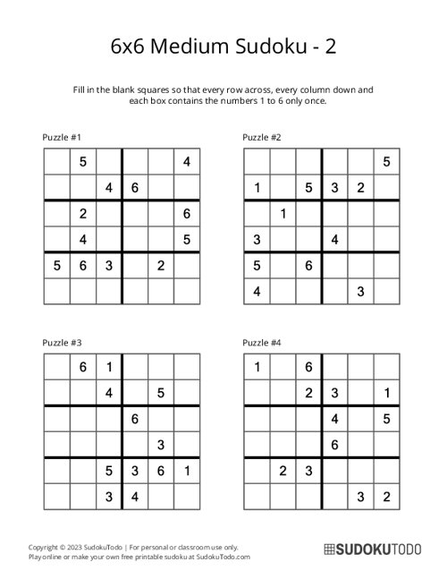 6x6 Sudoku - Medium - 2