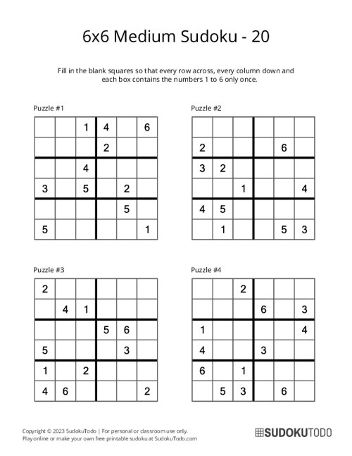 6x6 Sudoku - Medium - 20