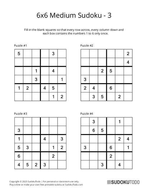6x6 Sudoku - Medium - 3