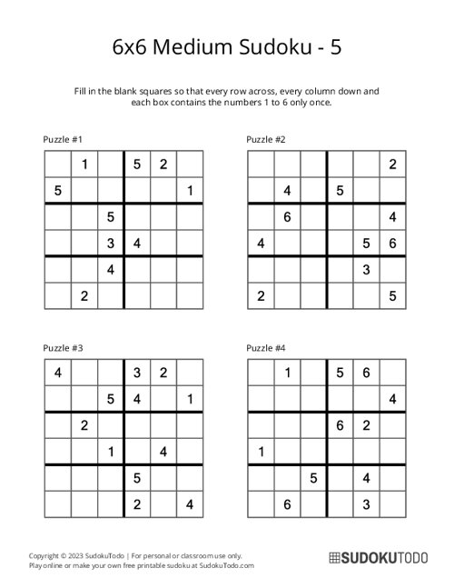 6x6 Sudoku - Medium - 5